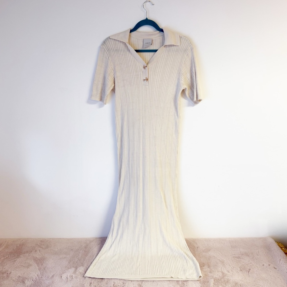 VARLEY Cream Colored Collared Midi Dress Size Medium